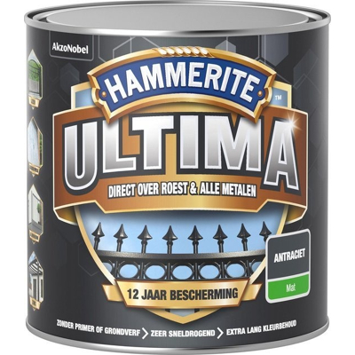 Afbeelding van Hammerite Ultima Metaallak Mat Antraciet 0,75 liter Kunststof &amp; metaal verf