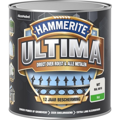 Afbeelding van Hammerite Ultima Metaallak Mat Wit RAL 9016 0,75 liter Kunststof &amp; metaal verf