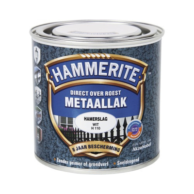 Afbeelding van Hammerite Metaallak Hamerslag Wit 0,25 liter Kunststof &amp; metaal verf