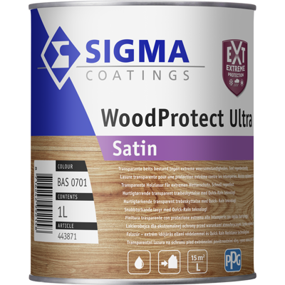 Afbeelding van Sigma WoodProtect Ultra Satin 1 liter Blanke lak &amp; Beits
