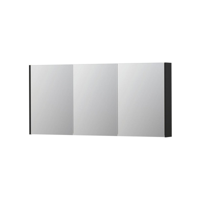 Afbeelding van INK SPK2 Spiegelkast 160x14x74cm 3 deuren dubbelzijdige Spiegel schakelaar en stopcontact MDF lak Kleur Mat zwart