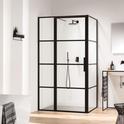 Afbeelding van Sealskin Soho zijwand voor combinatie met een draai en schuifdeur 90x210cm zwart profiel helder glas