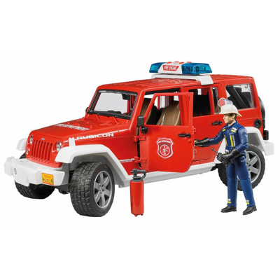 Afbeelding van Bruder Jeep Wrangler brandweerauto met brandweerman