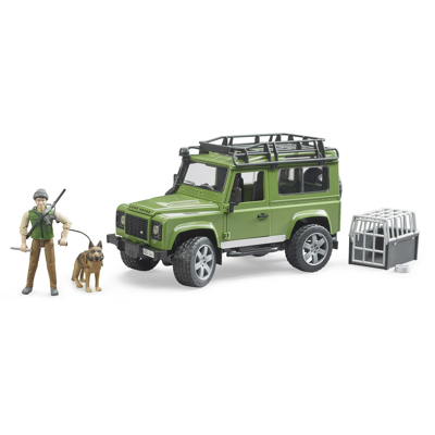 Afbeelding van Land Rover Defender Station Wagon met boswachter en hond van Bruder