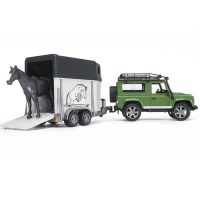 Afbeelding van Bruder Land Rover Defender incl. paardentrailer en paard