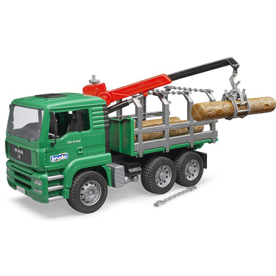 Afbeelding van Bruder MAN TGA houttransportwagen met kraan en boomstammen