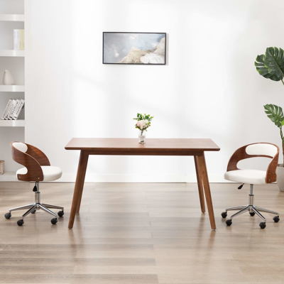 Afbeelding van Kantoorstoel draaibaar gebogen hout en kunstleer wit
