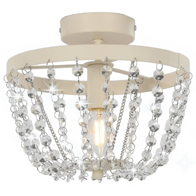 Afbeelding van Plafondlamp met kristallen kralen rond E14 wit