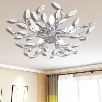 Afbeelding van Plafondlamp met kristallen bladeren van acryl 5xE14 wit