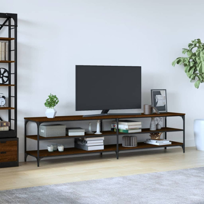 Afbeelding van Tv meubel 200x30x50 cm bewerkt hout metaal bruin eikenkleur