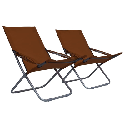 Afbeelding van Strandstoelen 2 st inklapbaar stof bruin