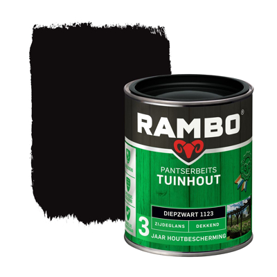 Afbeelding van Rambo Pantserbeits Tuinhout Dekkend Zijdeglans Diepzwart 1123 0,75 liter