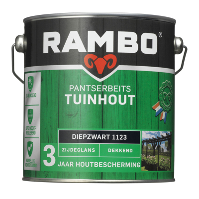 Afbeelding van Rambo Pantserbeits Tuinhout Dekkend Zijdeglans Diepzwart 1123 2,5 liter