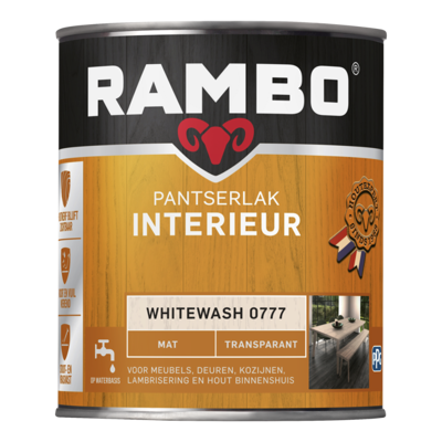 Afbeelding van Rambo Interieur Lak Transparant Mat Whitewash 0777 0,75 liter