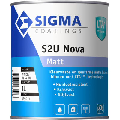 Afbeelding van Sigma S2U Nova Matt 1 liter Matte verf voor hout binnen (waterbasis)