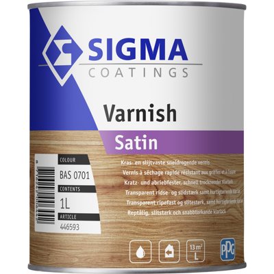 Afbeelding van Sigma Varnish Satin 1 liter Blanke lak &amp; Beits