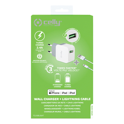 Afbeelding van Celly Telefoonlader 2.4A USB Lightning Apple Turbo