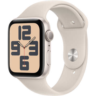Abbildung von Apple Watch SE 2023 44mm Gold (Beiges Silikon Armband M/L)