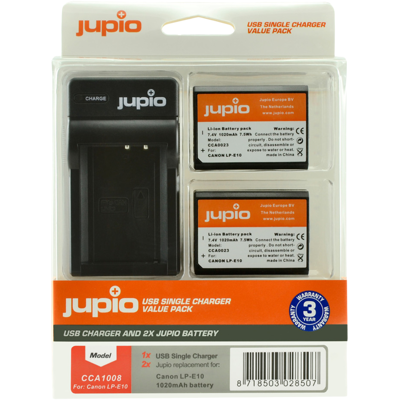 Afbeelding van Jupio Accu Value Pack: 2x Battery LP E10 + USB Single Charger