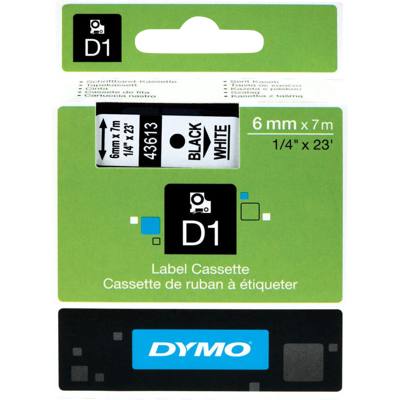 Image de Dymo D1 Étiquettes de nom Noir Blanc (6 mm x 7 m)