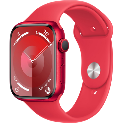 Abbildung von Apple Watch Series 9 45mm Rot (Rotes Silikon Armband S/M)