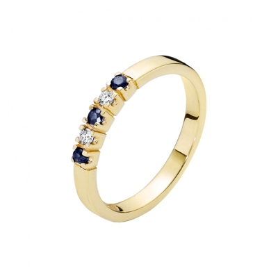 Billede af 14 karat Guld ring alliance med safir og diamanter 0,06ct W.SI
