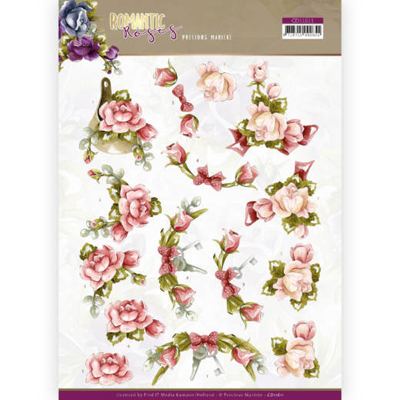 Afbeelding van Pink Rose Romantic Roses 3D Cutting Sheet by Precious Marieke 10 stuks
