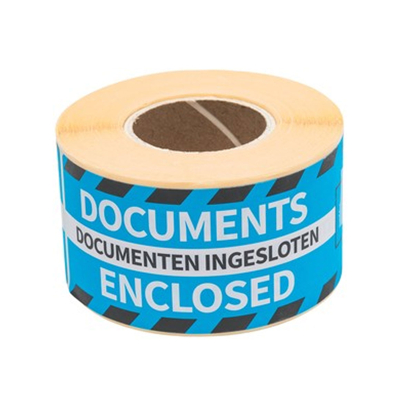 Afbeelding van Waarschuwingsetiket Rillprint documents enclosed 46x125mm blauw