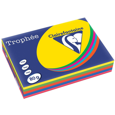 Afbeelding van Clairefontaine Trophée intens A4, 80 gr/m², 5x100 vel, (geel, groen, paars, blauw, rood)