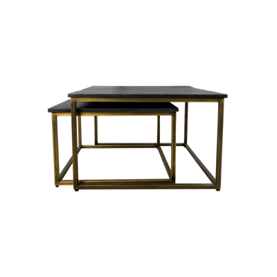 Afbeelding van HSM Collection Finnley salontafel rond mangohout zwart/antiek goud set van 2 Hout