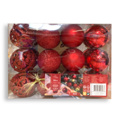 Afbeelding van Kerstballen rond 24 stuks rood