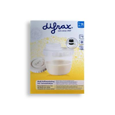 Afbeelding van Difrax Moedermelk bewaarbakjes incl. Kolfaansluiting 2 bakjes + 1 deksel