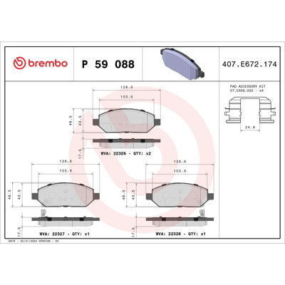 Imagem de BREMBO P 59 088 Jogo de pastilhas para travão disco com avisador sonoro desgaste acessórios OPEL: Karl