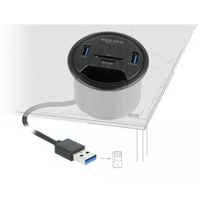 Afbeelding van Delock 2 Port Tisch Hub x SuperSpeed USB Typ A und Card Reader für