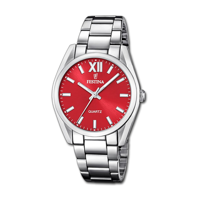 Afbeelding van Festina F20622/B Horloge Boyfriend staal zilverkleurig rood 37 mm