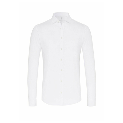 Afbeelding van Desoto Overhemd Strijkvrij Jersey Wit maat M Heren Overhemden Formeel Effen met Slim fit Pasvorm Katoen