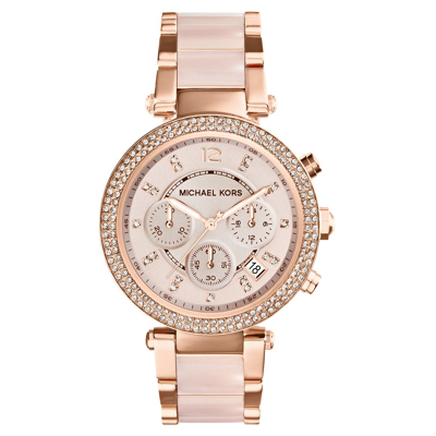 Image of Michael Kors Parker Chronograph watch rosegoldcoloured/puder, Women&#039;s, Size: One Size, Rosegold coloured/puder