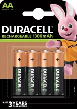 Afbeelding van Duracell Oplaadbare Batterijen AA NiMH 1300 mAH 1.2 V / Stilo Mignon 4 stuks