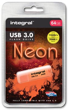 Afbeelding van USB stick 3.0 Integral 64GB neon oranje