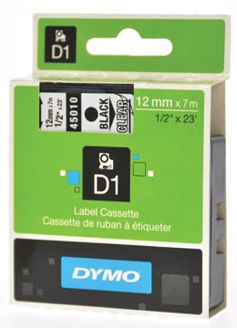 Afbeelding van Dymo 45010 (S0720500) Tape Zwart op transparant (12 mm)