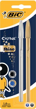 Afbeelding van Bic balpen Cristal Shine, blister met 2 stuks (goud en zilver)
