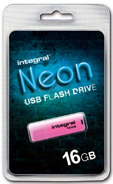 Afbeelding van USB stick 2.0 Integral 16Gb neon roze