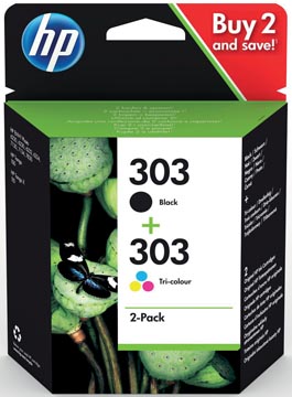 Afbeelding van HP 303 (3YM92AE) Inktcartridge Zwart + 3 kleuren Voordeelbundel
