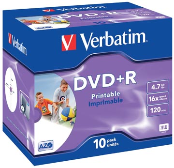 Afbeelding van Verbatim dvd recordable DVD+R, printbaar, doos van 10 stuks, individueel verpakt (Jewel Case)