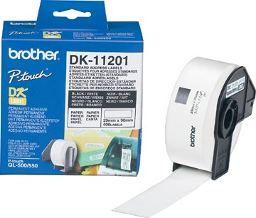 Afbeelding van Brother dk 11201 black on white address labels 29 x 90 mm 400 1 roll direct thermal DK11201