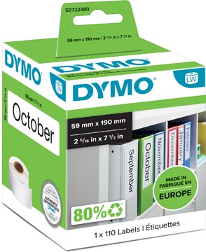Afbeelding van Dymo 99019 (S0722480) Etiket Zwart op wit (59 mm x 190 mm)