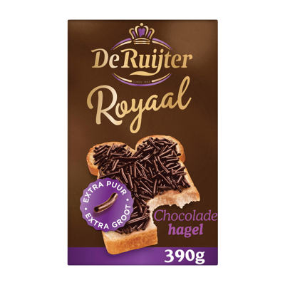 Afbeelding van De Ruijter Royaal Chocoladehagel extra puur 390 g Doos 9 pak