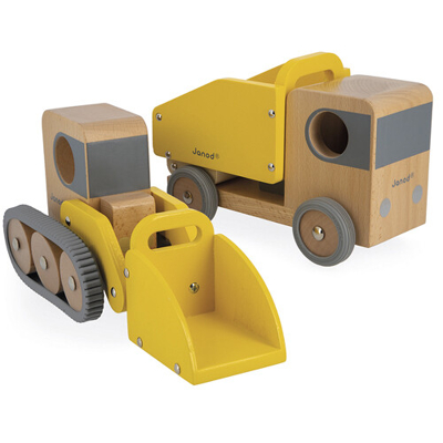 Afbeelding van Janod Houten speelgoed kiepwagen en bulldozer