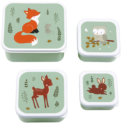 Afbeelding van A Little Lovely Company Snack Box Set Forest Friends Sage 4st.
