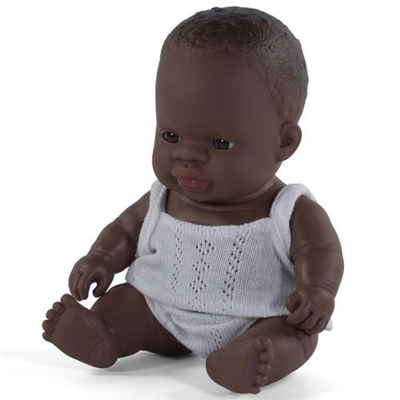 Afbeelding van Miniland babypop afrikaans met ondergoed jongen 21 cm